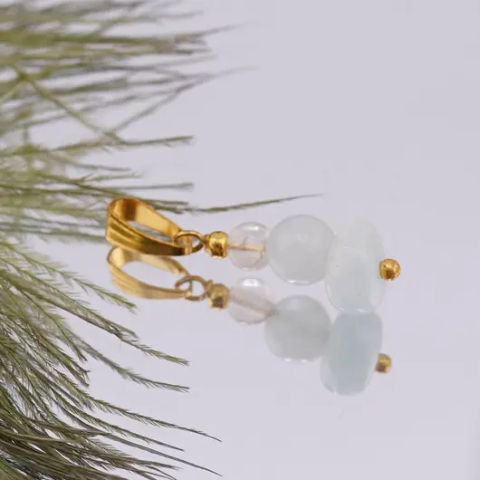Pandantiv Acvamarin disc 8mm si sfera 6mm, Cuart roz 4mm, imagine 2