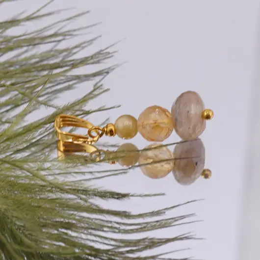 Pandantiv Ametist disc 9mm, Citrin sfera fatetata 6mm si Ochi de tigru galben sfera 4mm, imagine 2