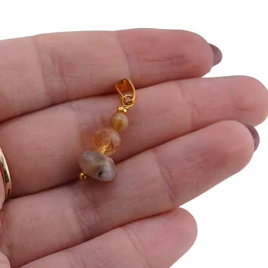 Pandantiv Ametist disc 9mm, Citrin sfera fatetata 6mm si Ochi de tigru galben sfera 4mm, imagine 3