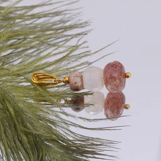 Pandantiv Aventurin rosu disc 10mm, Piatra lunii disc 8mm si Rodocrozit disc 6mm, imagine 2