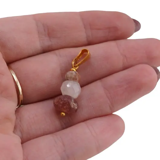 Pandantiv Aventurin rosu disc 10mm, Piatra lunii disc 8mm si Rodocrozit disc 6mm, imagine 3