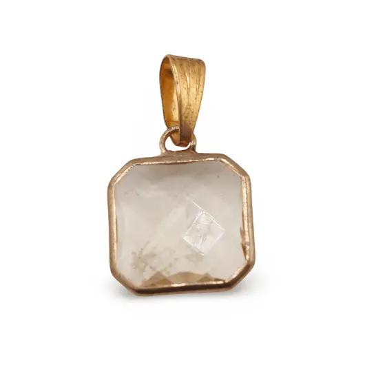 Pandantiv Citin patrat fatetat 13mm si montura aurie