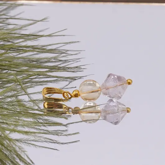 Pandantiv Citrin sfera 7mm si Ametist lavandaa romb 8mm, imagine 2