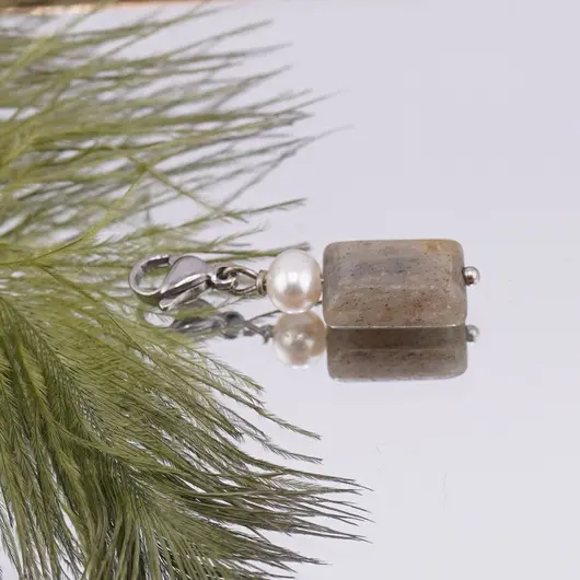 Pandantiv Labradorit dreptunghiular 14mm si Perla de cultura 6mm, imagine 2