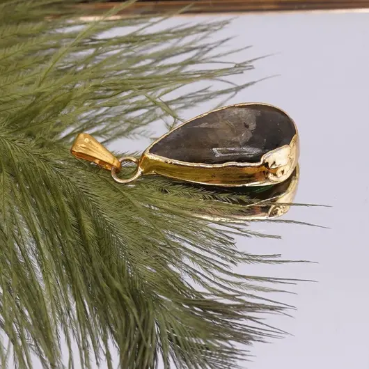 Pandantiv Labradorit picatura cu montura aurie 25mm, imagine 2