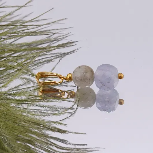 Pandantiv Labradorit sfera 7mm si Acvamarin cub fatetat 8mm, imagine 2