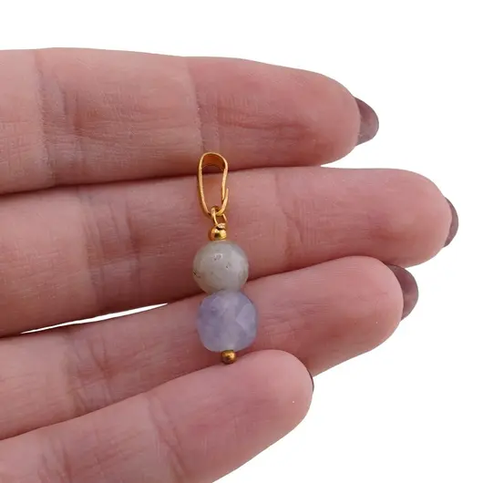 Pandantiv Labradorit sfera 7mm si Acvamarin cub fatetat 8mm, imagine 3