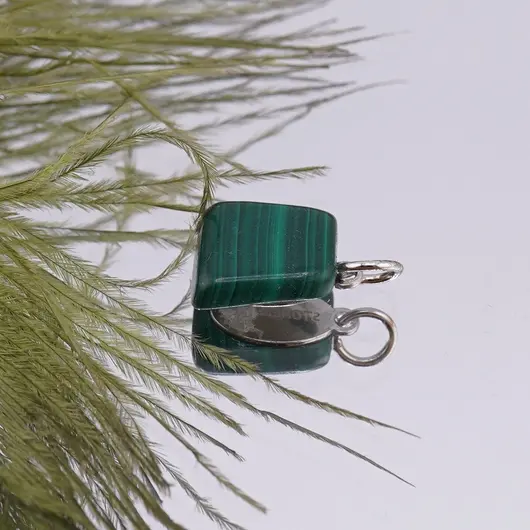 Pandantiv Malachit natural neuniform si argint 925, imagine 2