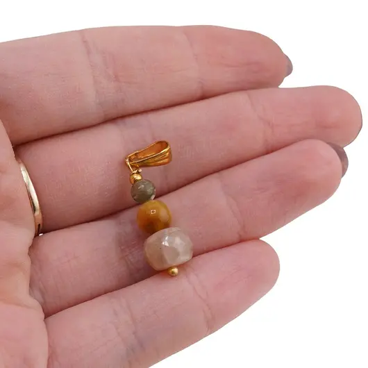 Pandantiv Piatra lunii piersica disc fatetat 8mm,  Ochi de tigru galben sfera 6mm, Riolit sfera 4mm, imagine 3