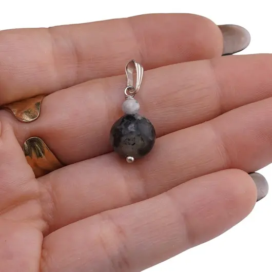 Pandantiv Piatra lunii turmalinata sfere 10mm si 4mm, imagine 3