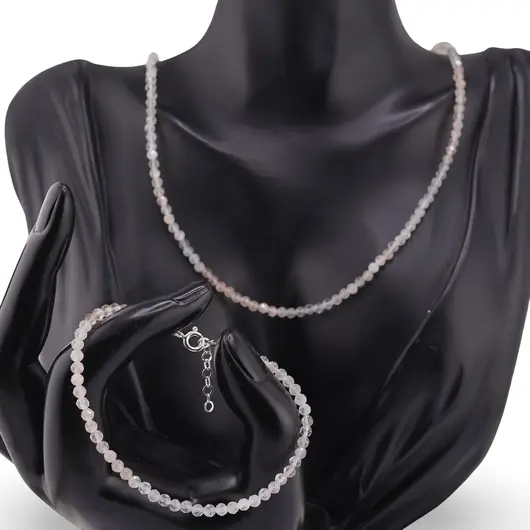 Set bratara si colier Acvamarin si Cuart Tangerin sfere fatetate, 4mm, imagine 2