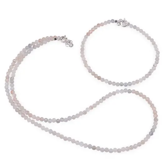 Set bratara si colier Acvamarin si Cuart Tangerin sfere fatetate, 4mm