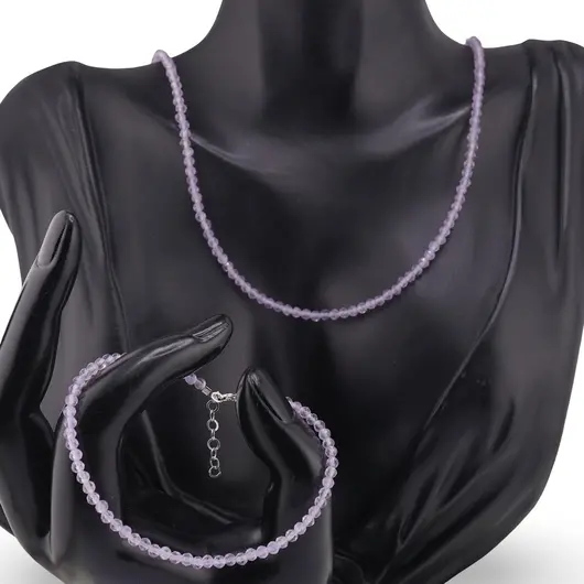 Set bratara si colier Ametist lavanda sfere fatetate, 3mm, imagine 2