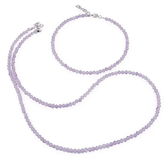 Set bratara si colier Ametist lavanda sfere fatetate, 3mm