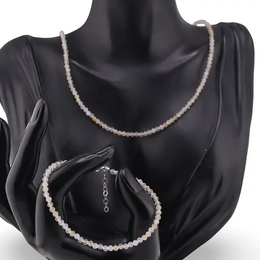 Set bratara si colier Citrin rutilat sfere fatetate, 3mm, imagine 2