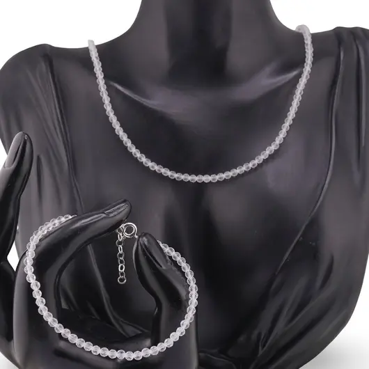 Set bratara si colier Cristal de stanca sfere fatetate, 3mm, imagine 2