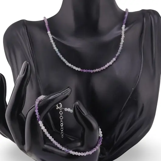 Set bratara si colier Fluorit degrade sfere fatetate, 3mm, imagine 2