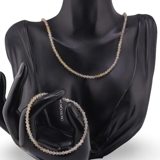 Set bratara si colier Fluorit galben degrade sfere fatetate, 3mm, imagine 2