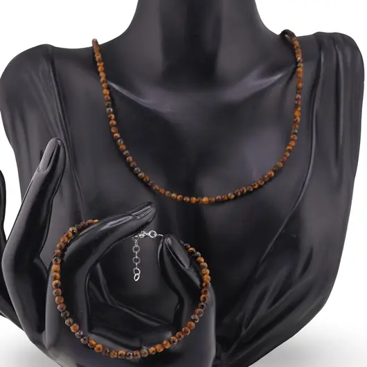 Set bratara si colier Ochi de tigru sfere fatetate 3,5mm, imagine 2