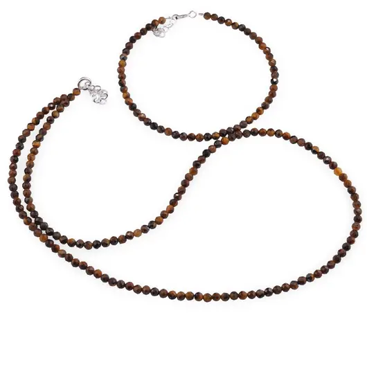 Set bratara si colier Ochi de tigru sfere fatetate 3,5mm