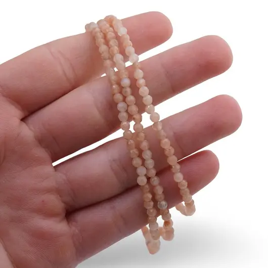 Set bratara si colier Piatra lunii piersica sfere fatetate, 3mm, imagine 3
