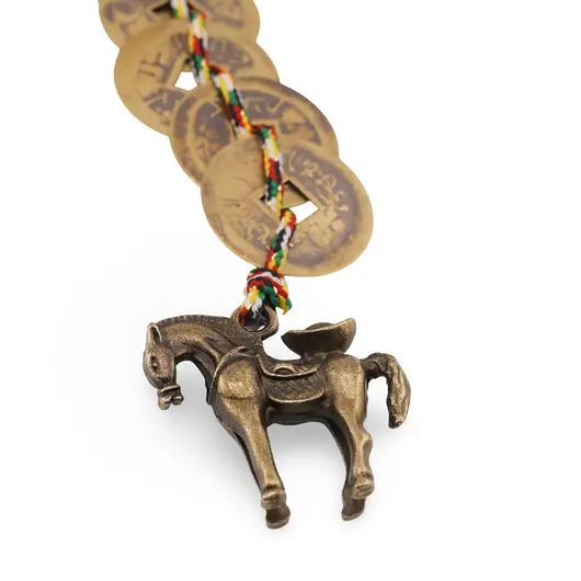 Amuleta breloc feng shui din metal cu Cal cu pepita si 5 monede, 2026, imagine 2