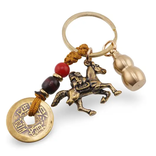 Amuleta breloc feng shui premium din metal cu Cal, Wu Lou si monede, 2026