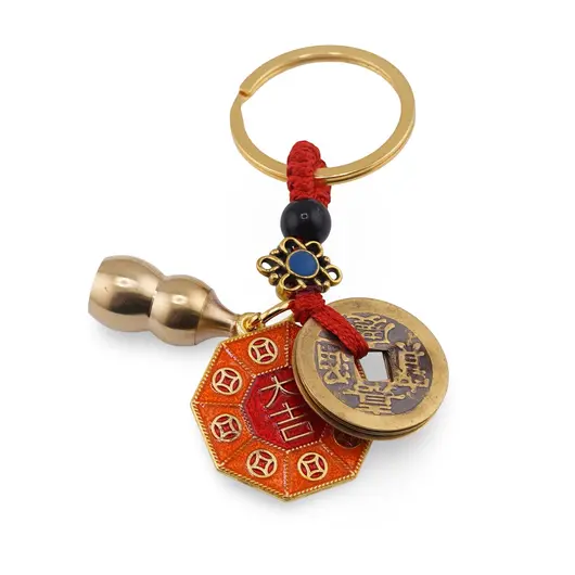 Amuleta breloc feng shui premium din metal Cu Oglinda Ba Gua cu Ying YanG, Wu Lou si Monede, 2026, imagine 2