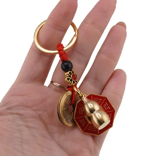 Amuleta breloc feng shui premium din metal Cu Oglinda Ba Gua cu Ying YanG, Wu Lou si Monede, 2026, imagine 3