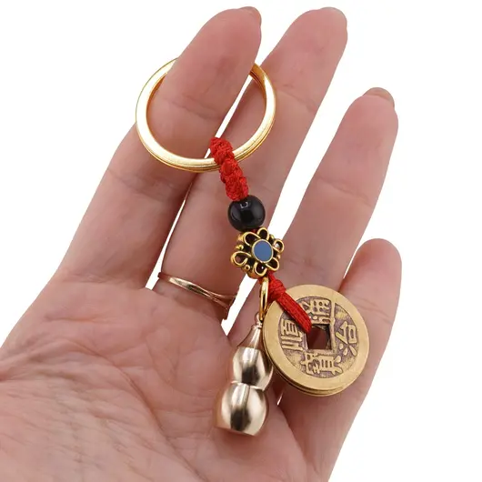 Amuleta breloc feng shui premium din metal cu Wu Lou si Monede, 2026, imagine 3