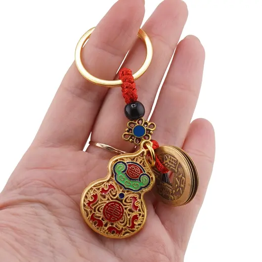 Amuleta breloc feng shui premium din metal cu Wu Lou si monede, 2026, imagine 3