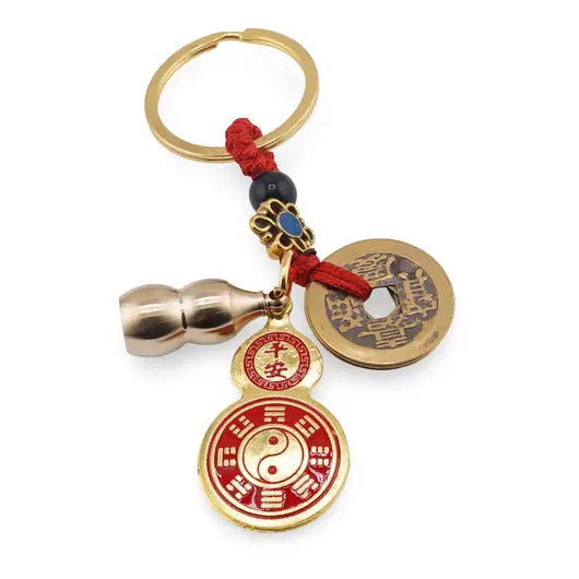 Amuleta breloc feng shui premium din metal cu Wu Lou si Ying Yang si Monede, 2026