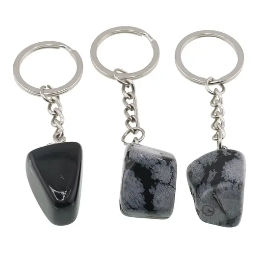 Breloc Obsidian fulg de nea piatra rulata 25mm, imagine 2