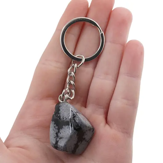 Breloc Obsidian fulg de nea piatra rulata 25mm, imagine 3