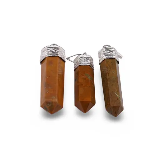 Pandantiv cu varf si montura argintie Jasp breciat maro