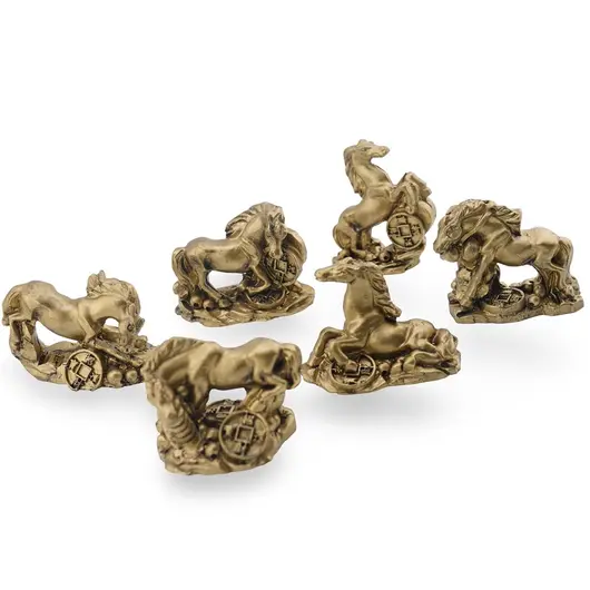 Set 6 statuete Feng Shui din rasina Cai pe monede, 3-4cm, imagine 2
