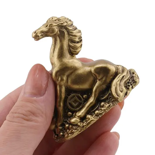 Set 8 statuete Feng Shui din rasina Cai pe monede si pepite, 5-6cm, imagine 8