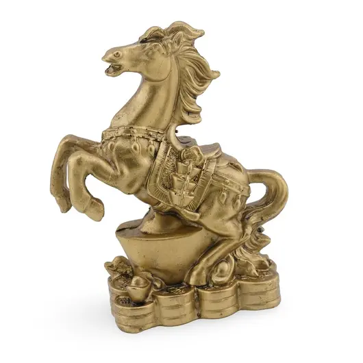 Statueta Feng Shui din rasina Cal auriu cu pepita si monede, 9cm, imagine 2