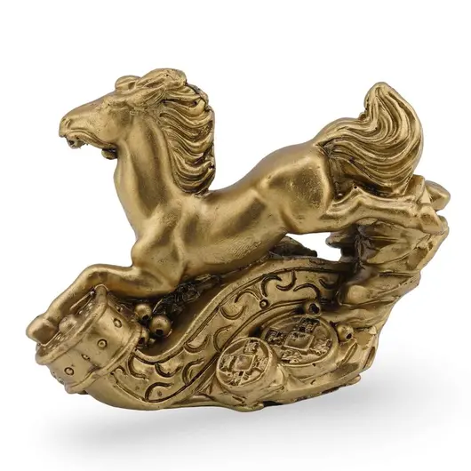Statueta Feng Shui din rasina Cal auriu cu Ru Yi si monede, 9cm, imagine 2