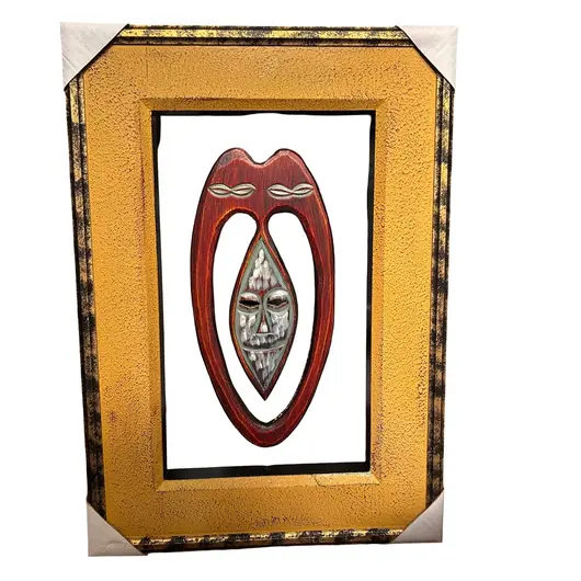 Tablou din lemn sculptat model masca africana ovala, 48cm x 34cm