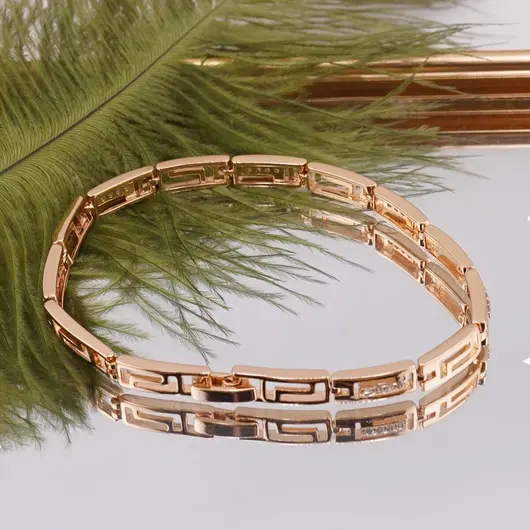 Bratara Cupru placat cu Aur rose 14k, model cu zale geometrice si zirconii, imagine 2