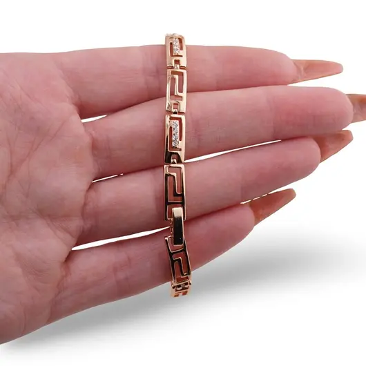 Bratara Cupru placat cu Aur rose 14k, model cu zale geometrice si zirconii, imagine 3