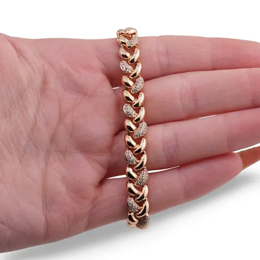 Bratara Cupru placat cu Aur rose 14k, model impletitura mare cu zirconii, imagine 3