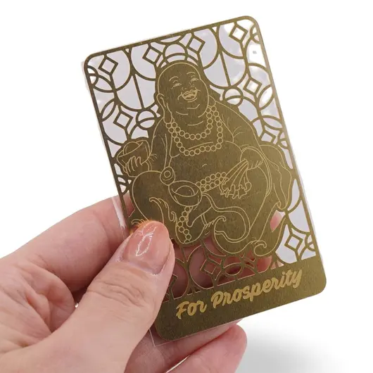 Card feng shui din metal auriu cu Buddha Razand pentru prosperitate, 2026, imagine 3