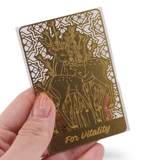 Card feng shui din metal auriu cu cerb vindecator pentru vitalitate, 2026, imagine 3