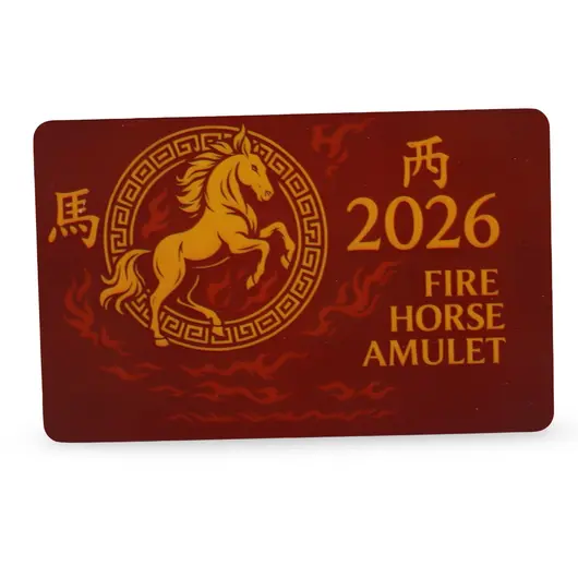 Card feng shui din plastic Calul de foc, amuleta pentru protectie, noroc si  stabilitate, 2026