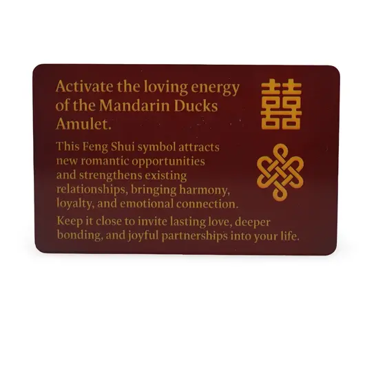 Card feng shui din plastic cu Rate mandarin si Dubla Fericire pentru activarea dragostei, 2026, imagine 2