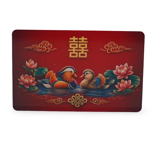 Card feng shui din plastic cu Rate mandarin si Dubla Fericire pentru activarea dragostei, 2026