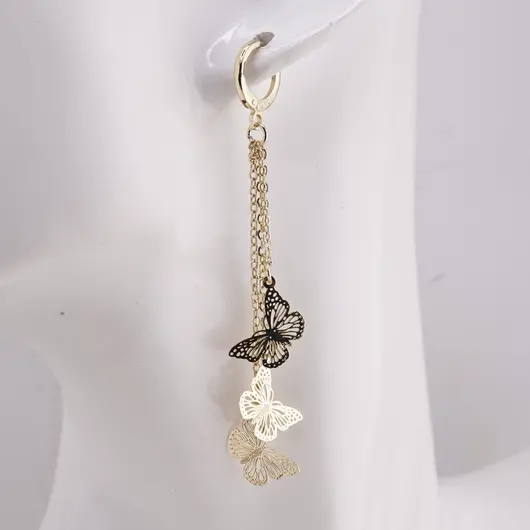 Cercei atarnatori Cupru placat cu Aur galben 14k, cu fluturasi, imagine 2