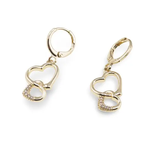 Cercei Cupru placat cu Aur galben 14k, model inimi impletite cu zirconii